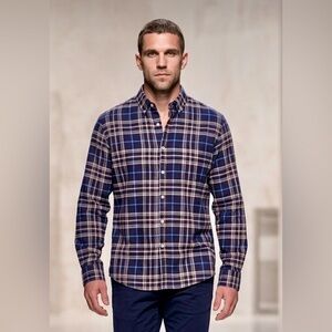 NWT Men's Chatham Road Navy and Blue Plaid Button-Down Shirt XL